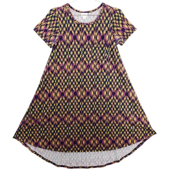 LuLaRoe T Shirt Dress Womens XXS Multicolor Geometric Carly Hi Low Hem Pullover - Picture 1 of 8